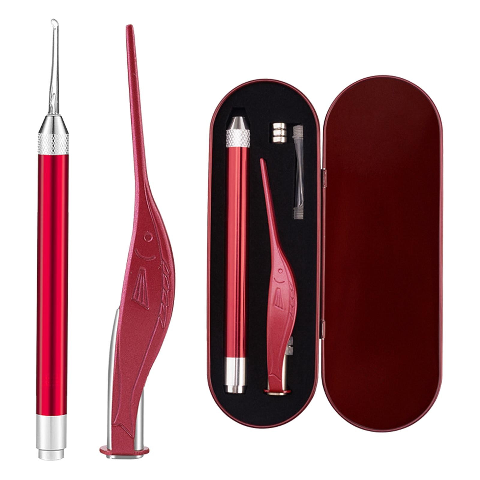 LED Light Ear Wax Pickers Kit Easy to Clean Earpick Tool for Ear Safety 2Pcs Red