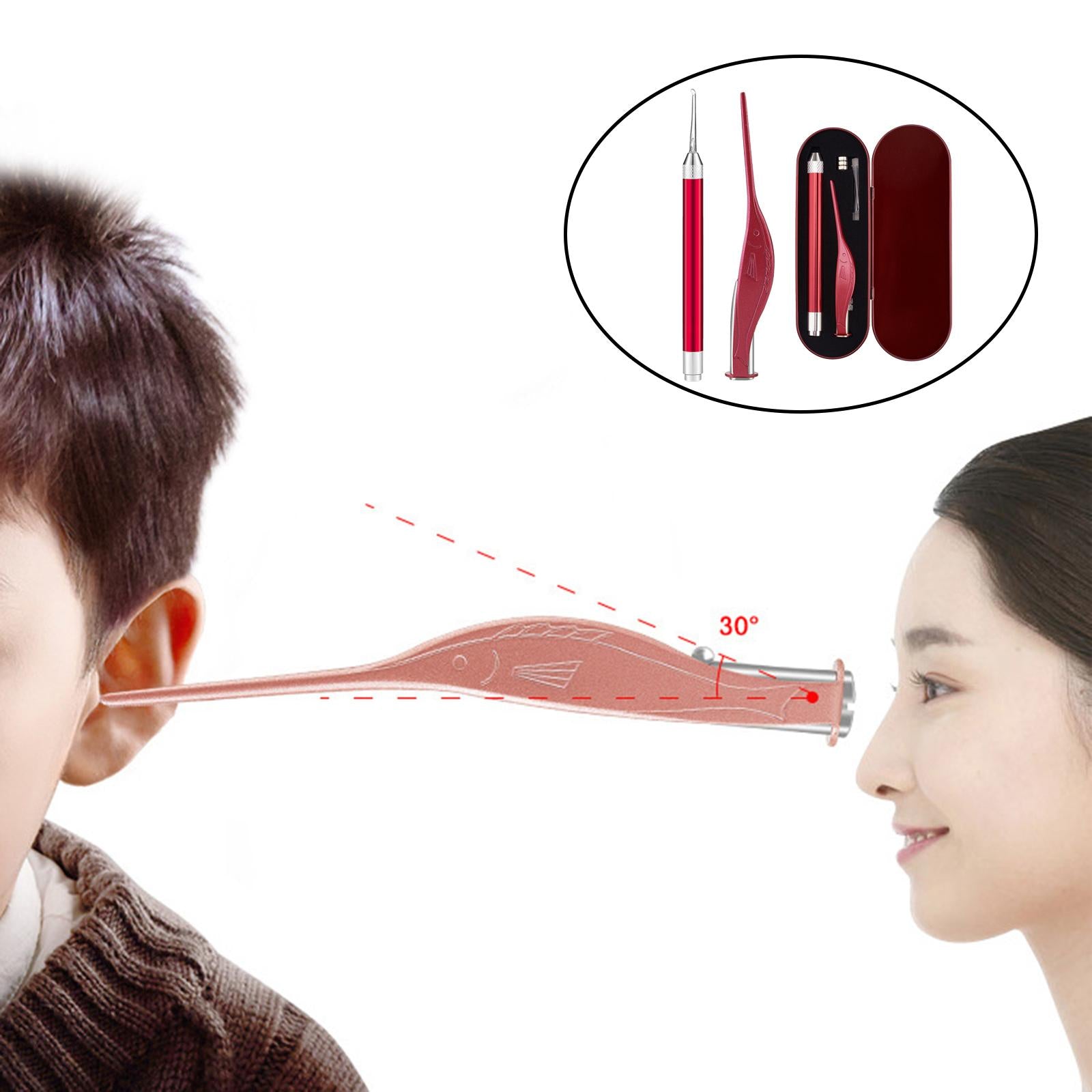 LED Light Ear Wax Pickers Kit Easy to Clean Earpick Tool for Ear Safety 2Pcs Red