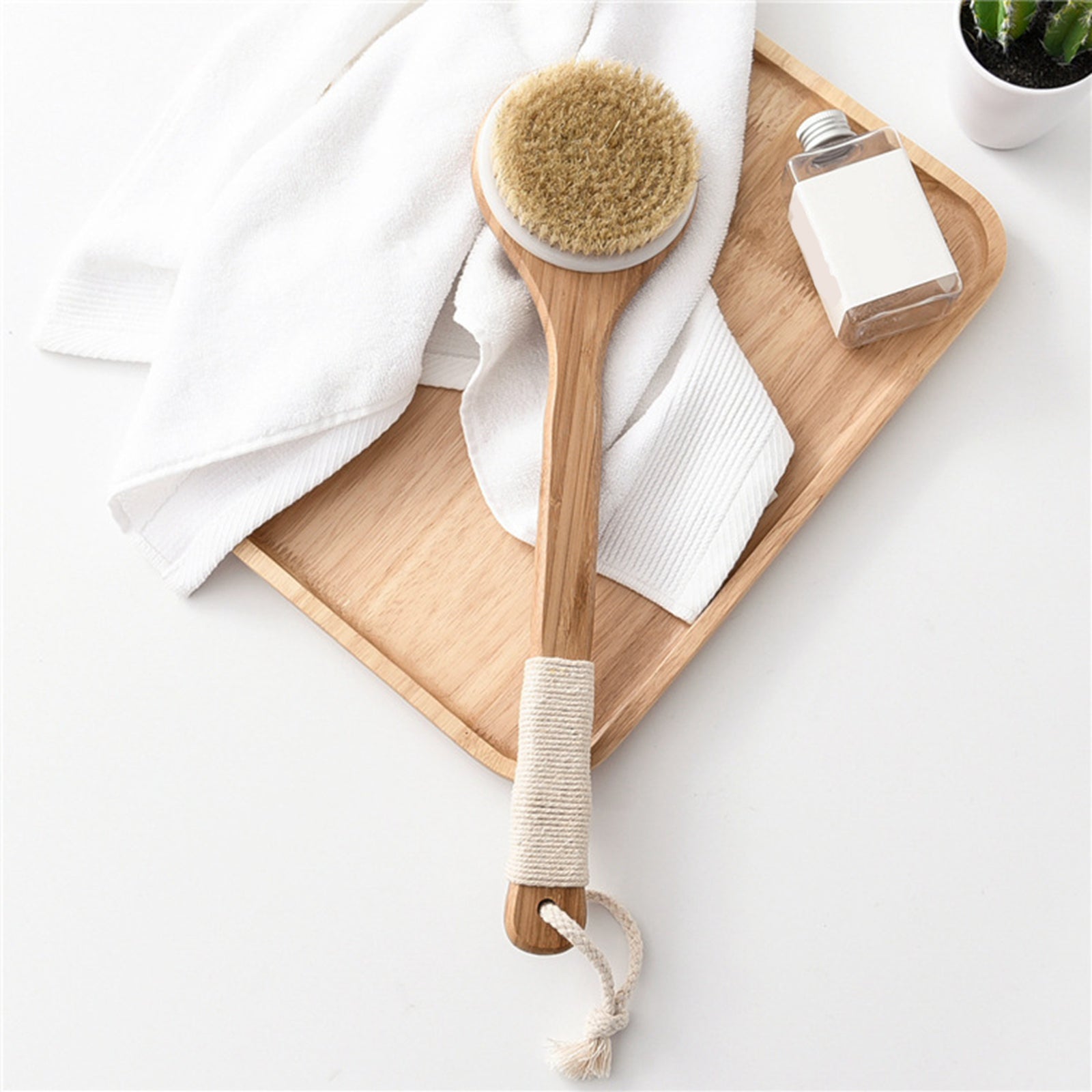 Dry Skin Spa Bath Body Brush Back Scrubber Tools Long Wooden Handle