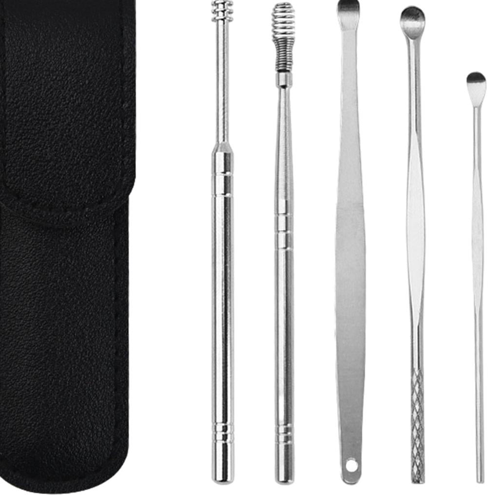 6Pcs Ear Wax Removal Tool Stainless Steel Earpick Household Men Women Black