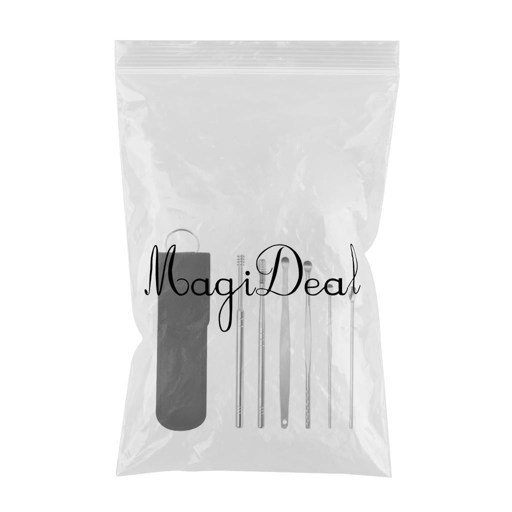 6Pcs Ear Wax Removal Tool Stainless Steel Earpick Household Men Women Black