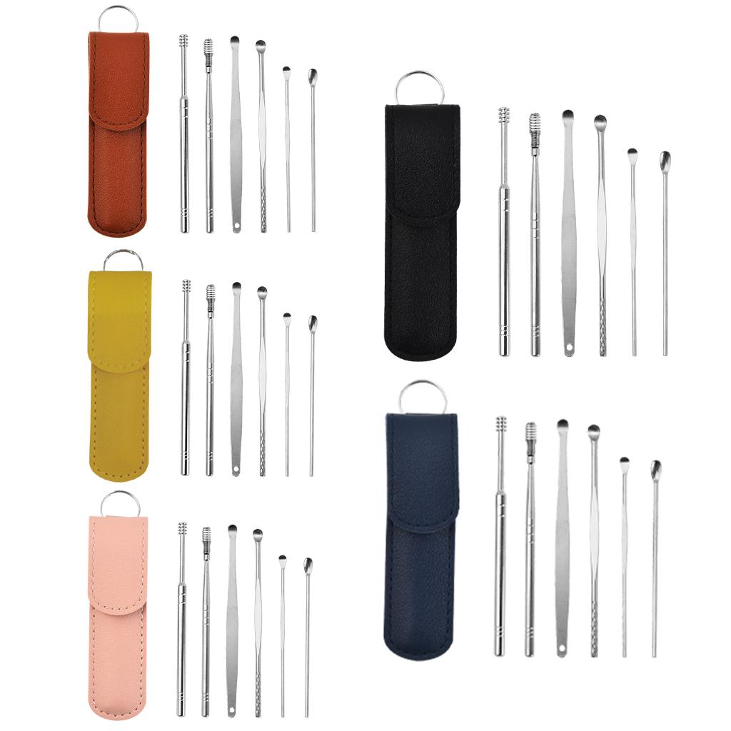 6Pcs Ear Wax Removal Tool Stainless Steel Earpick Household Men Women Black