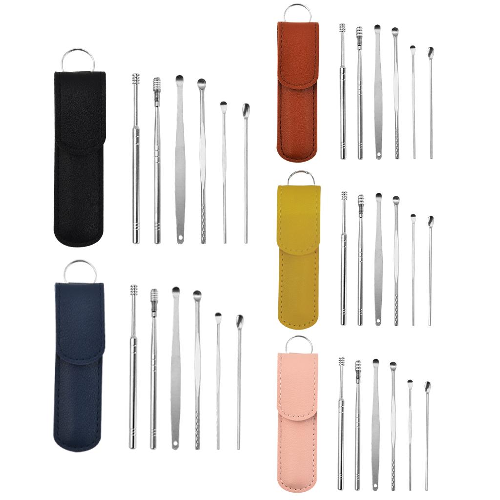 6Pcs Ear Wax Removal Tool Stainless Steel Earpick Household Men Women Black