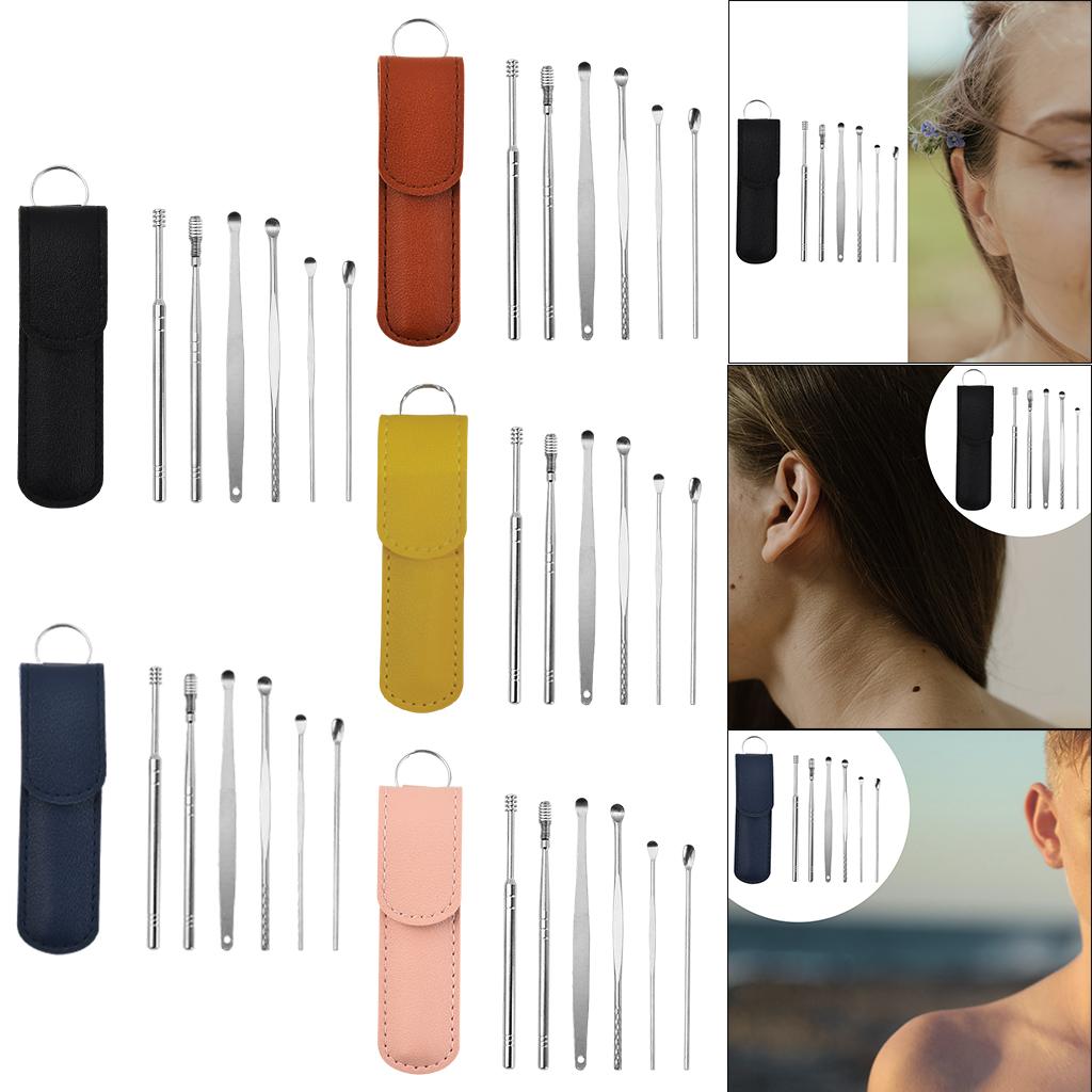 6Pcs Ear Wax Removal Tool Stainless Steel Earpick Household Men Women Black