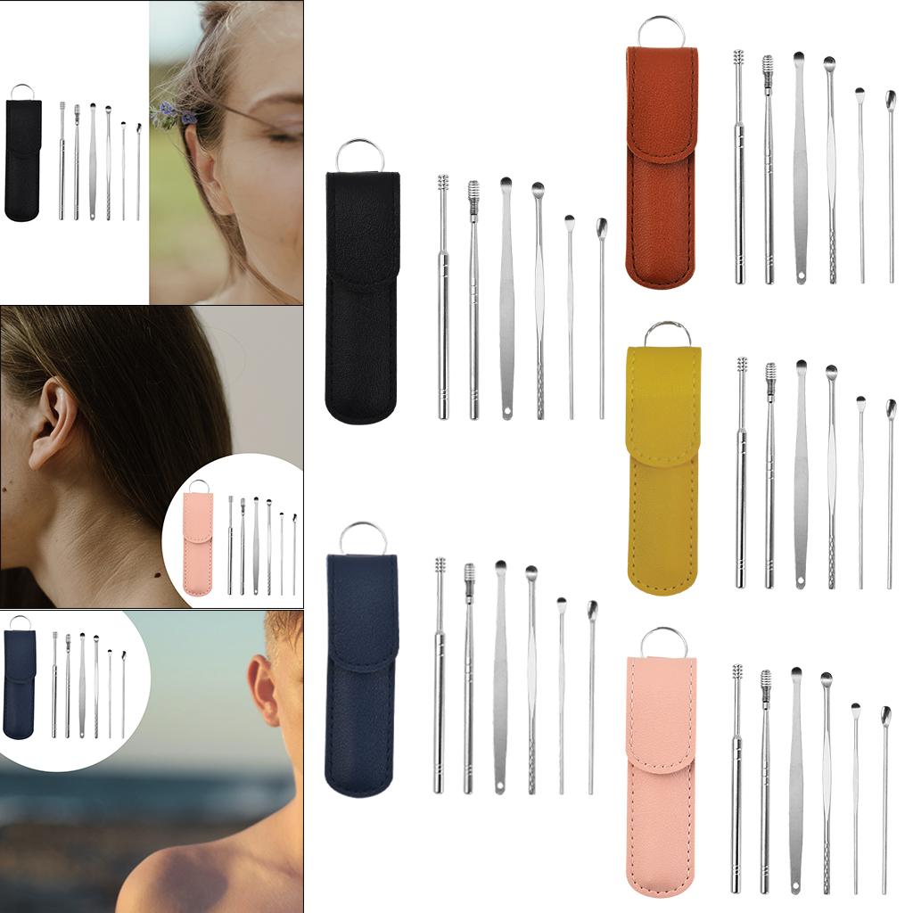 6Pcs Ear Wax Removal Tool Stainless Steel Earpick Household Men Women Black