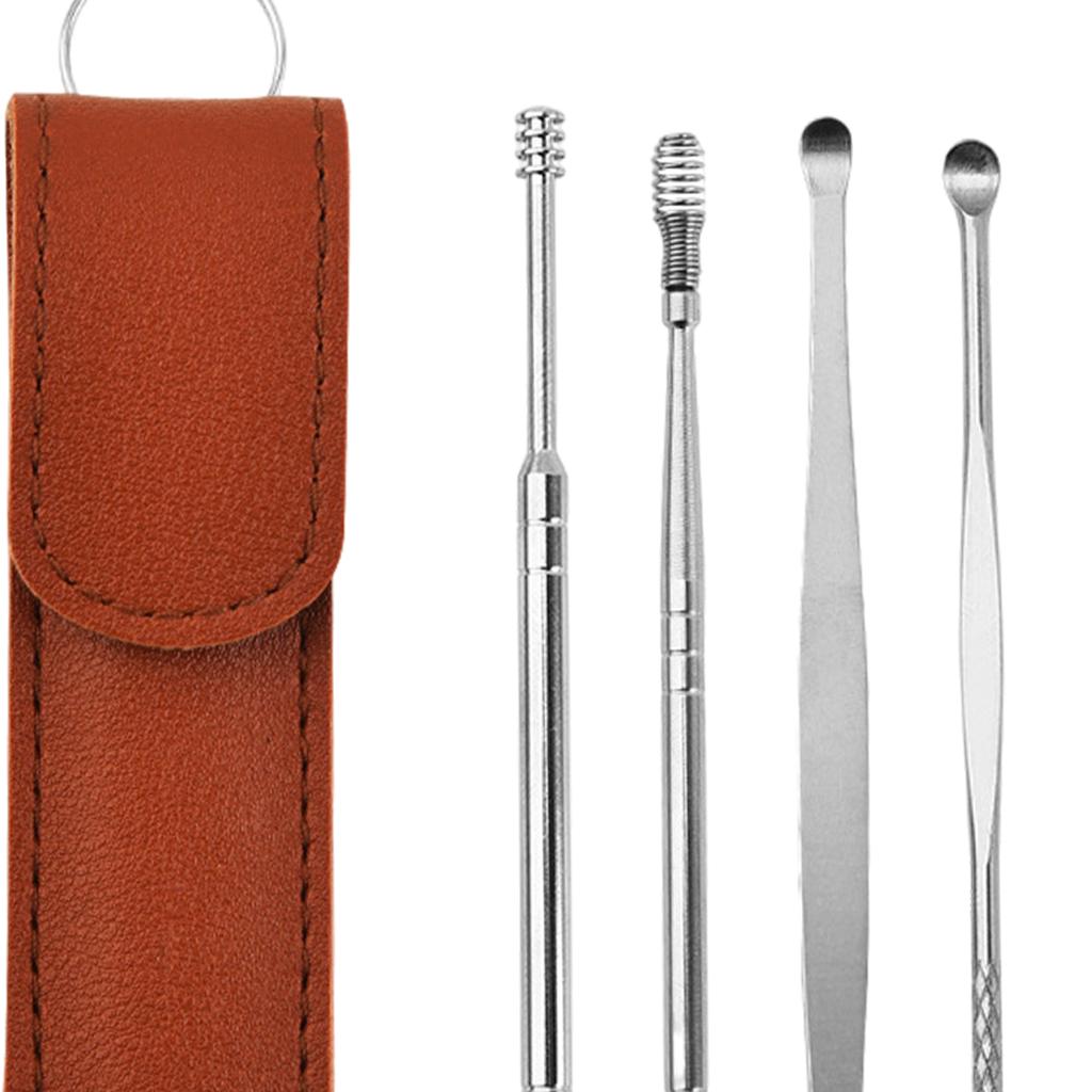 6Pcs Ear Wax Removal Tool Stainless Steel Earpick Household Men Women Brown