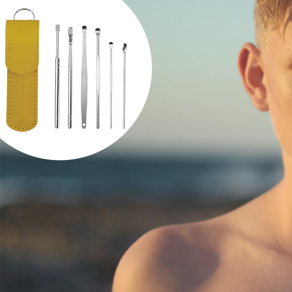 6Pcs Ear Wax Removal Tool Stainless Steel Earpick Household Men Women Yellow