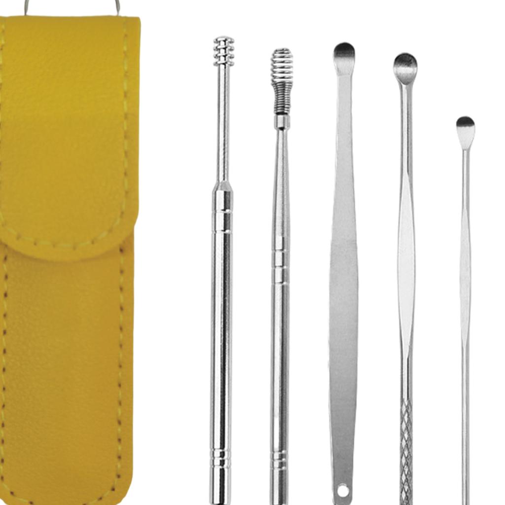 6Pcs Ear Wax Removal Tool Stainless Steel Earpick Household Men Women Yellow