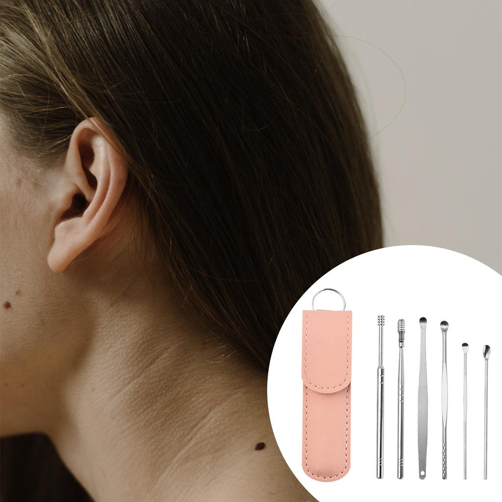 6Pcs Ear Wax Removal Tool Stainless Steel Earpick Household Men Women Pink