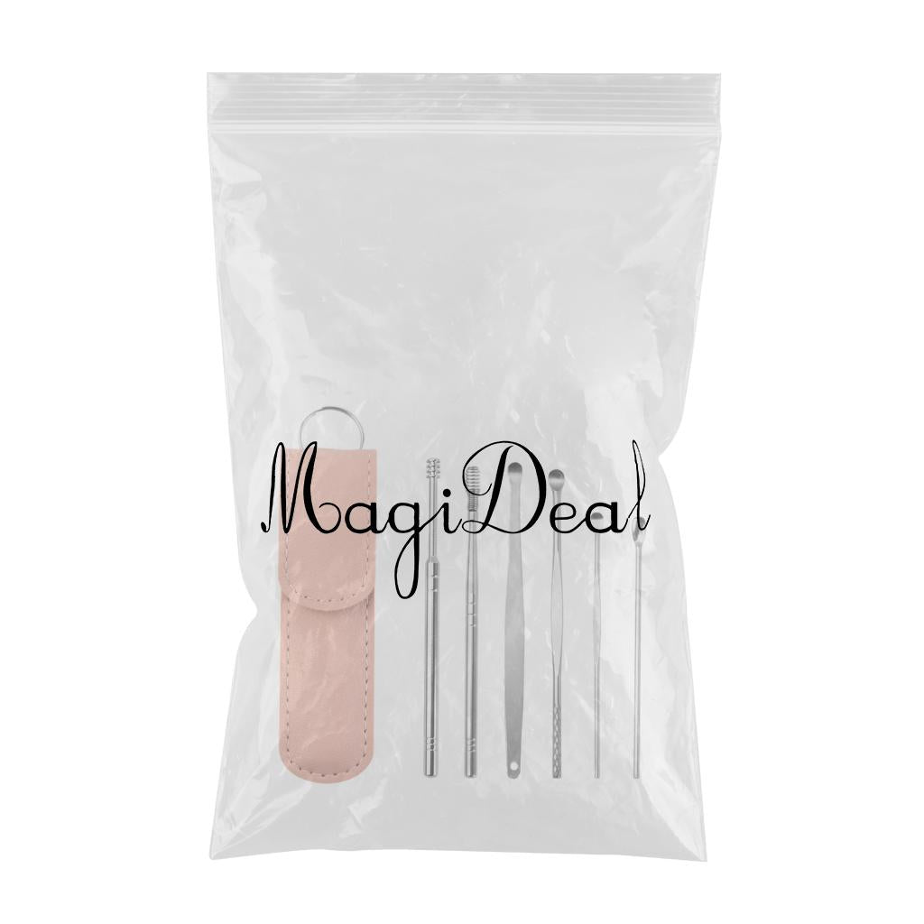 6Pcs Ear Wax Removal Tool Stainless Steel Earpick Household Men Women Pink