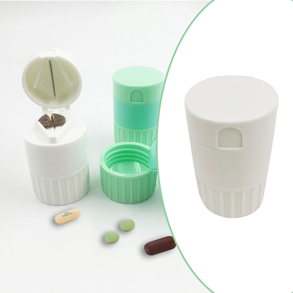 Portable Pill Cutter Powder Crusher Grinder Storage Box Organisers White