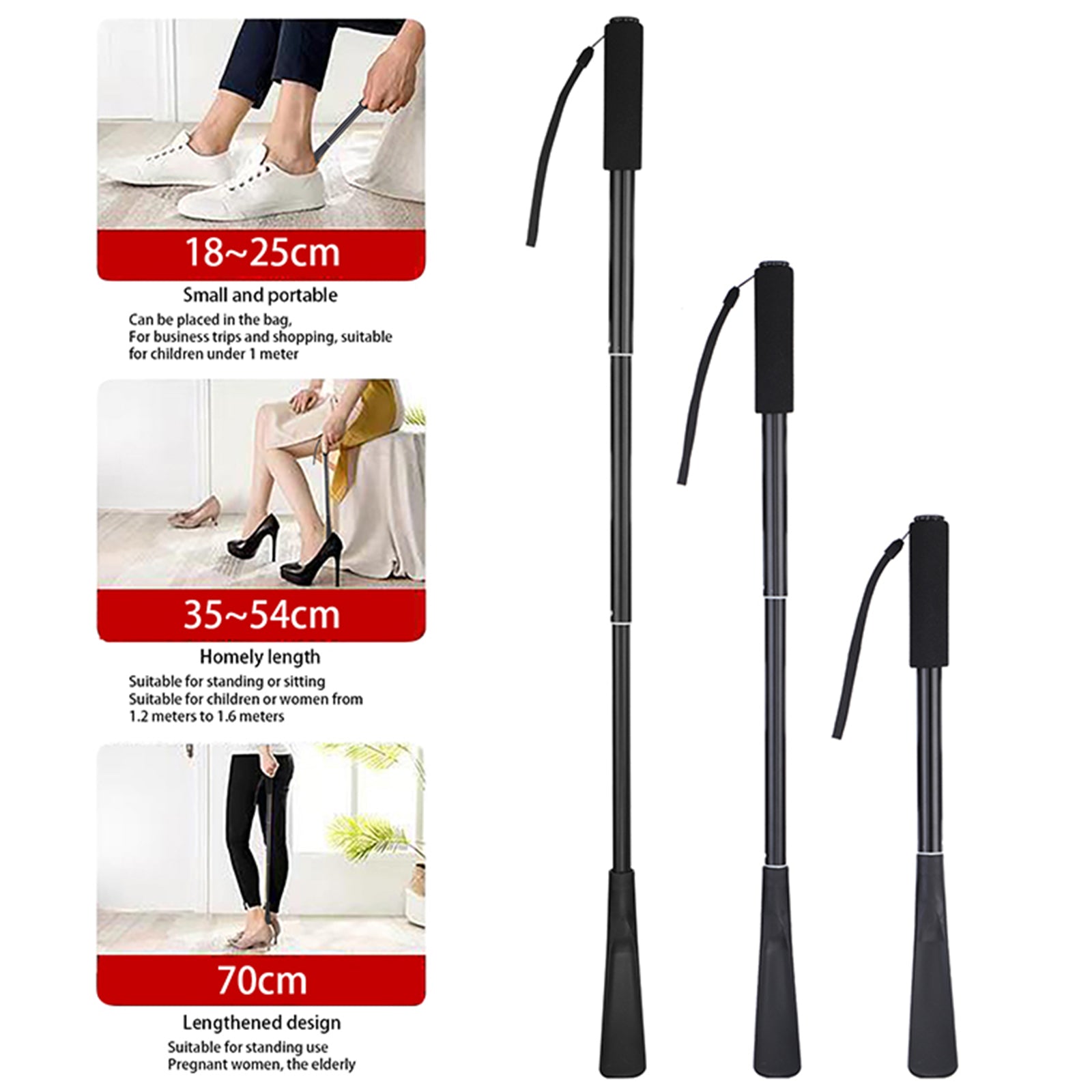 Metal Shoe Horn Assist Tool Long Handled Stainless Steel for Women Kids Men