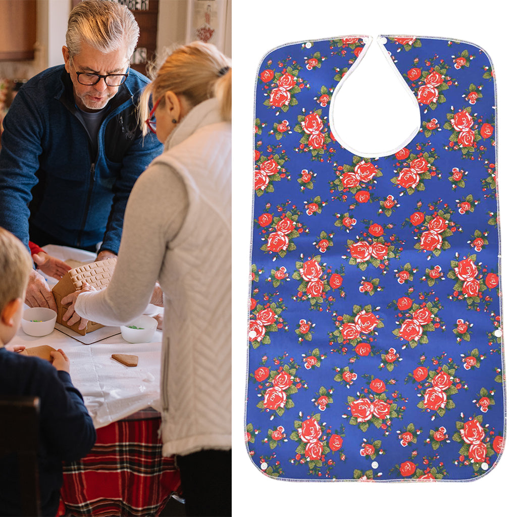 Mealtime Waterproof PVC Printing Cotton Adjustable Bib Crumb Adults Blue