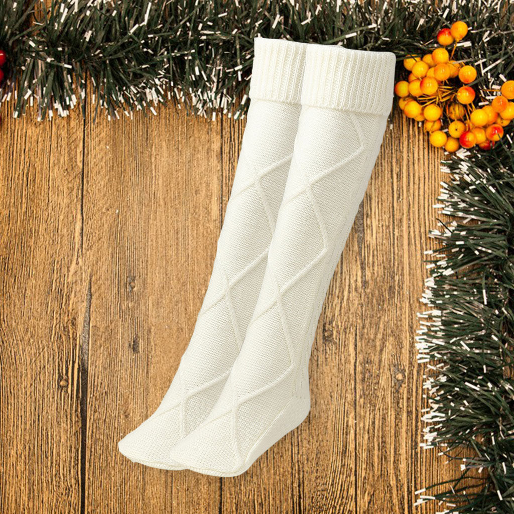 2Pcs Winter Long Stocking Knit Thigh High Long Tube for Women Fall White