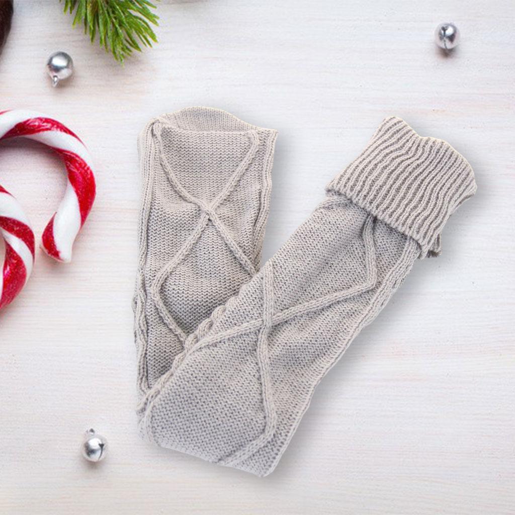 2Pcs Winter Long Stocking Knit Thigh High Long Tube for Women Fall Gray