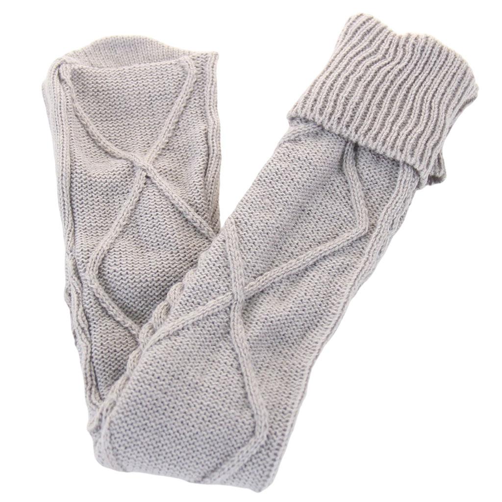 2Pcs Winter Long Stocking Knit Thigh High Long Tube for Women Fall Gray