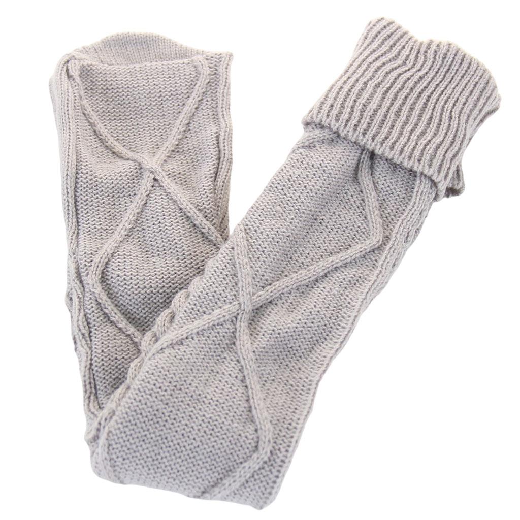 2Pcs Winter Long Stocking Knit Thigh High Long Tube for Women Fall Gray