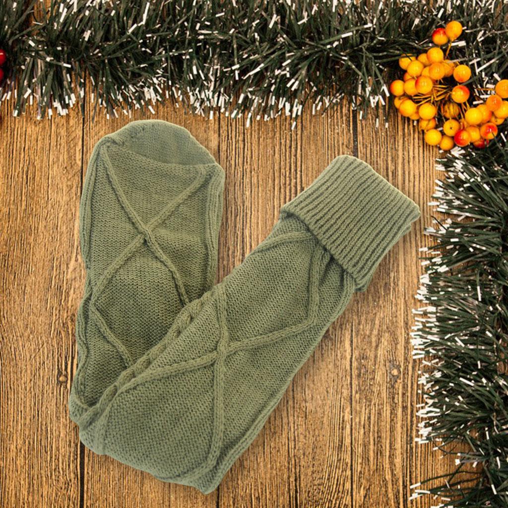2Pcs Winter Long Stocking Knit Thigh High Long Tube for Women Fall Green