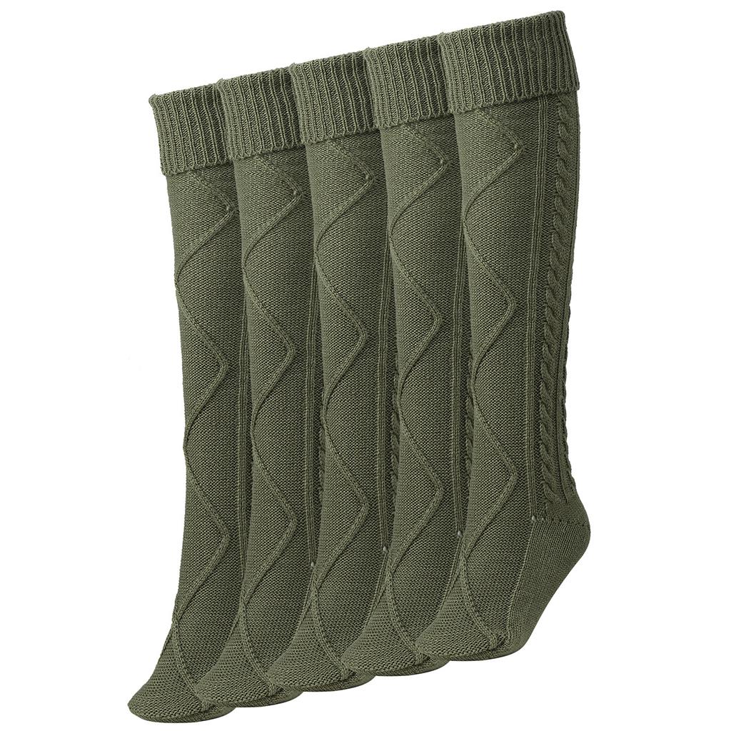 2Pcs Winter Long Stocking Knit Thigh High Long Tube for Women Fall Green