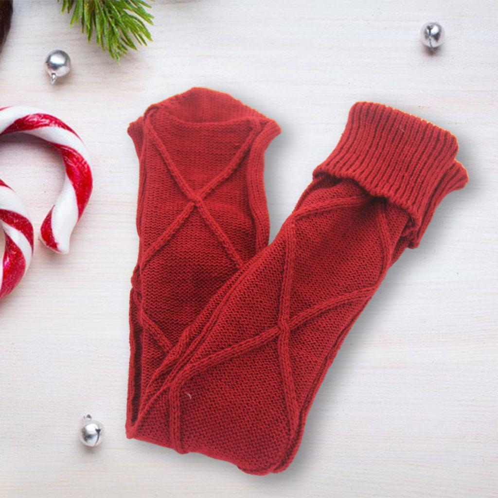 2Pcs Winter Long Stocking Knit Thigh High Long Tube for Women Fall Wine Red