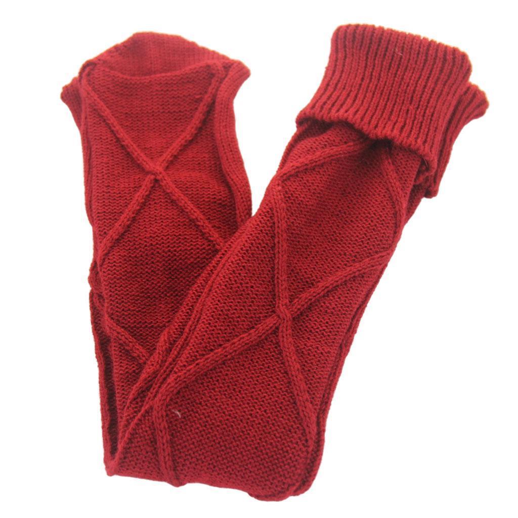 2Pcs Winter Long Stocking Knit Thigh High Long Tube for Women Fall Wine Red
