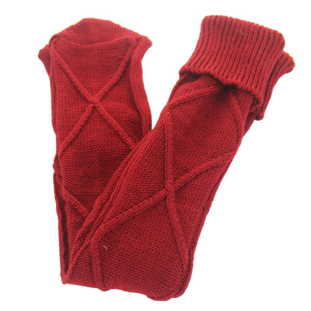 2Pcs Winter Long Stocking Knit Thigh High Long Tube for Women Fall Wine Red