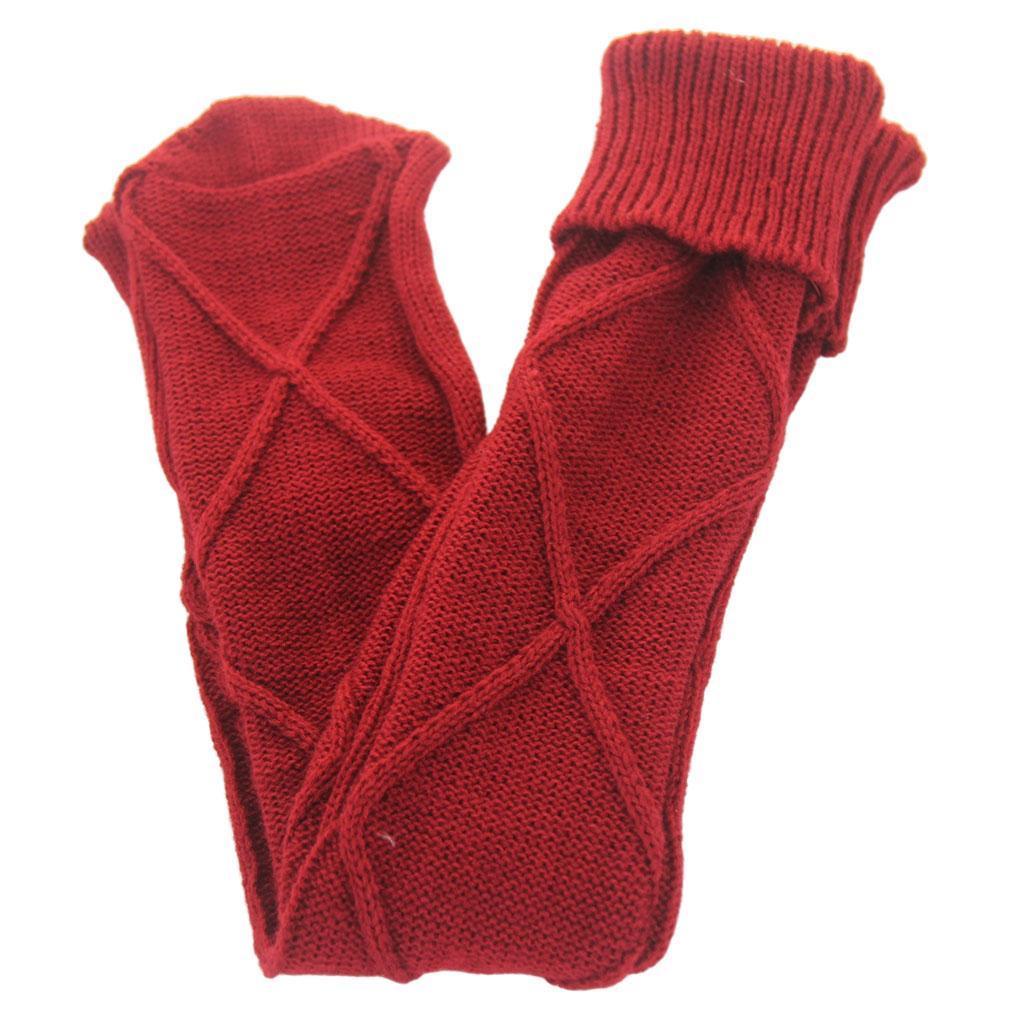 2Pcs Winter Long Stocking Knit Thigh High Long Tube for Women Fall Wine Red