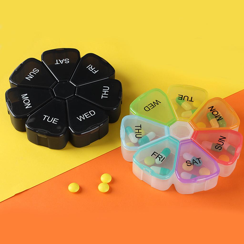 Pill Organizer Weekly Portable Storage for Travel Capsule Elder Kid Black
