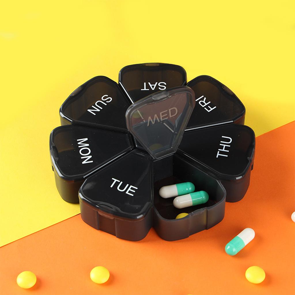 Pill Organizer Weekly Portable Storage for Travel Capsule Elder Kid Black