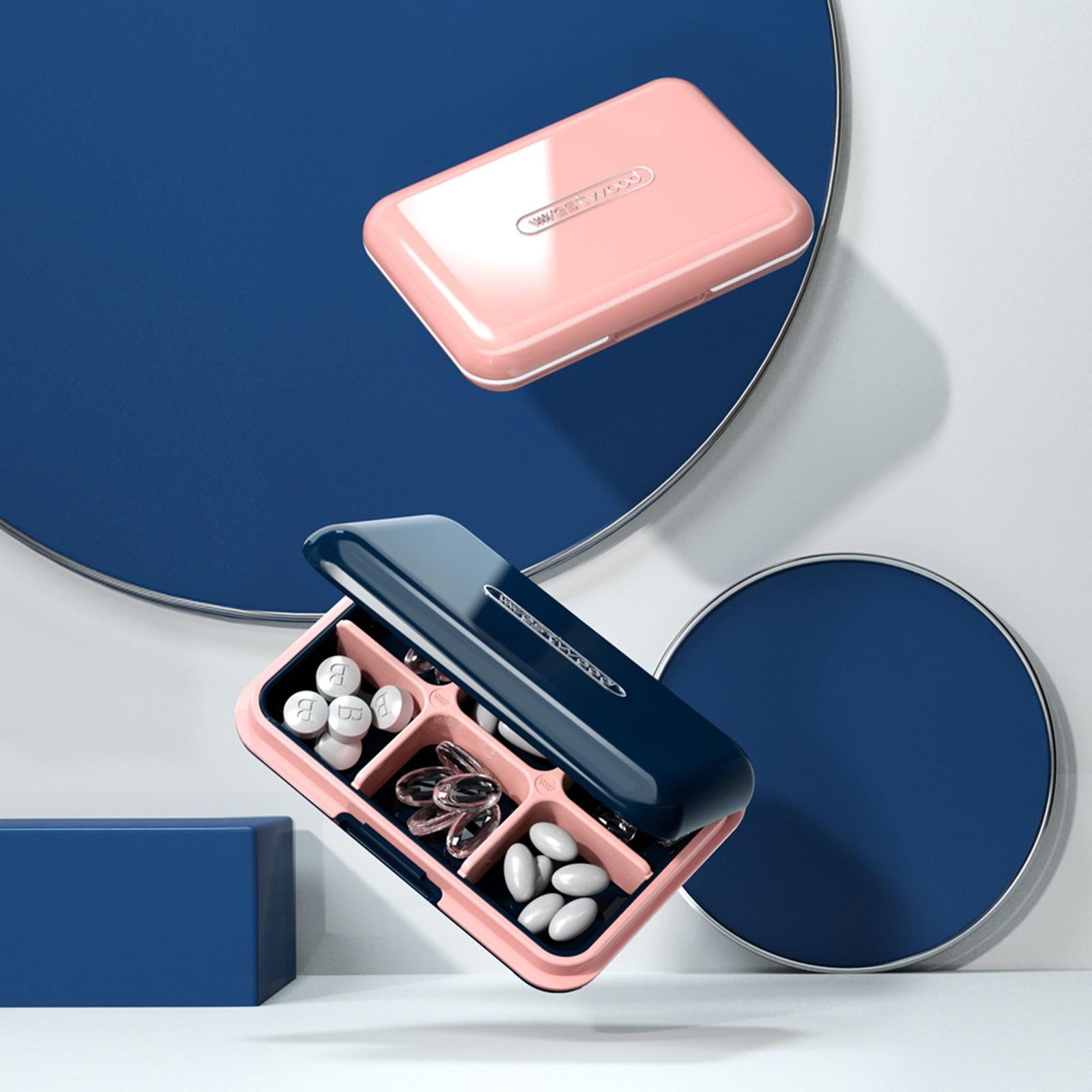 6 Compartments Pill Box Container Small for Capsules Supplements Pills blue