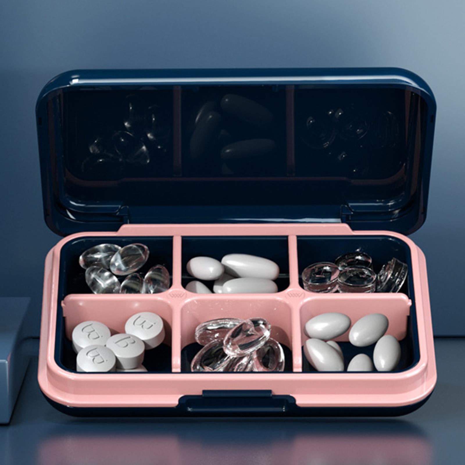 6 Compartments Pill Box Container Small for Capsules Supplements Pills blue