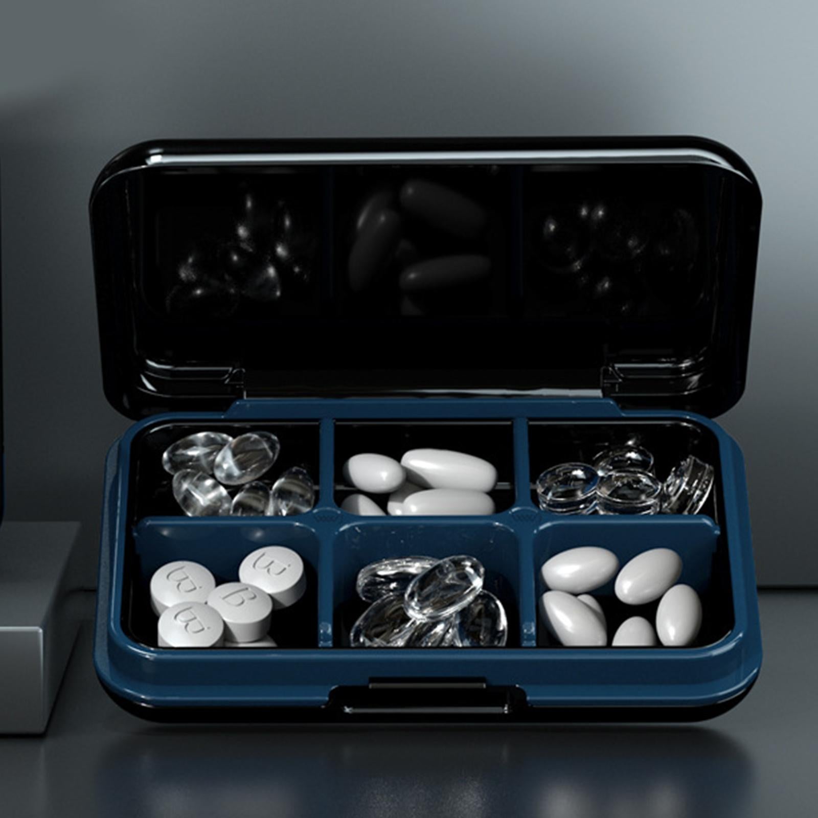 6 Compartments Pill Box Container Small for Capsules Supplements Pills black