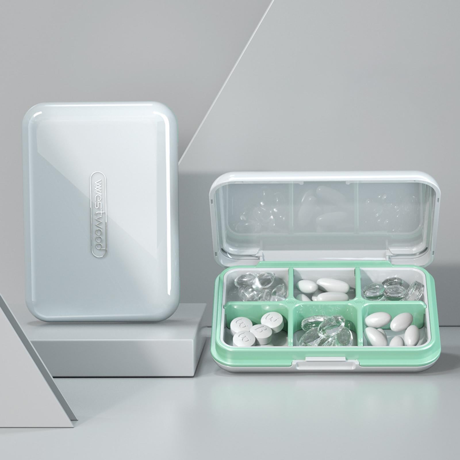 6 Compartments Pill Box Container Small for Capsules Supplements Pills white