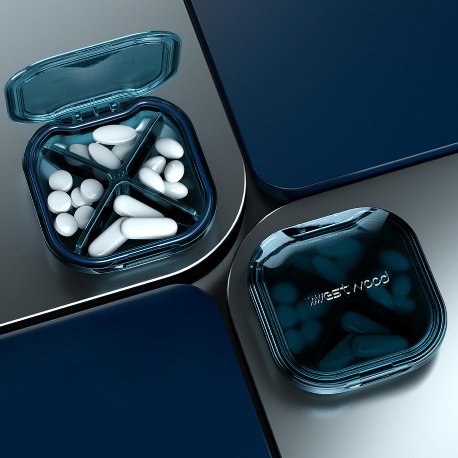 Portable Medicine Pill Box Moisture Proof for Pills 4 Grids blue