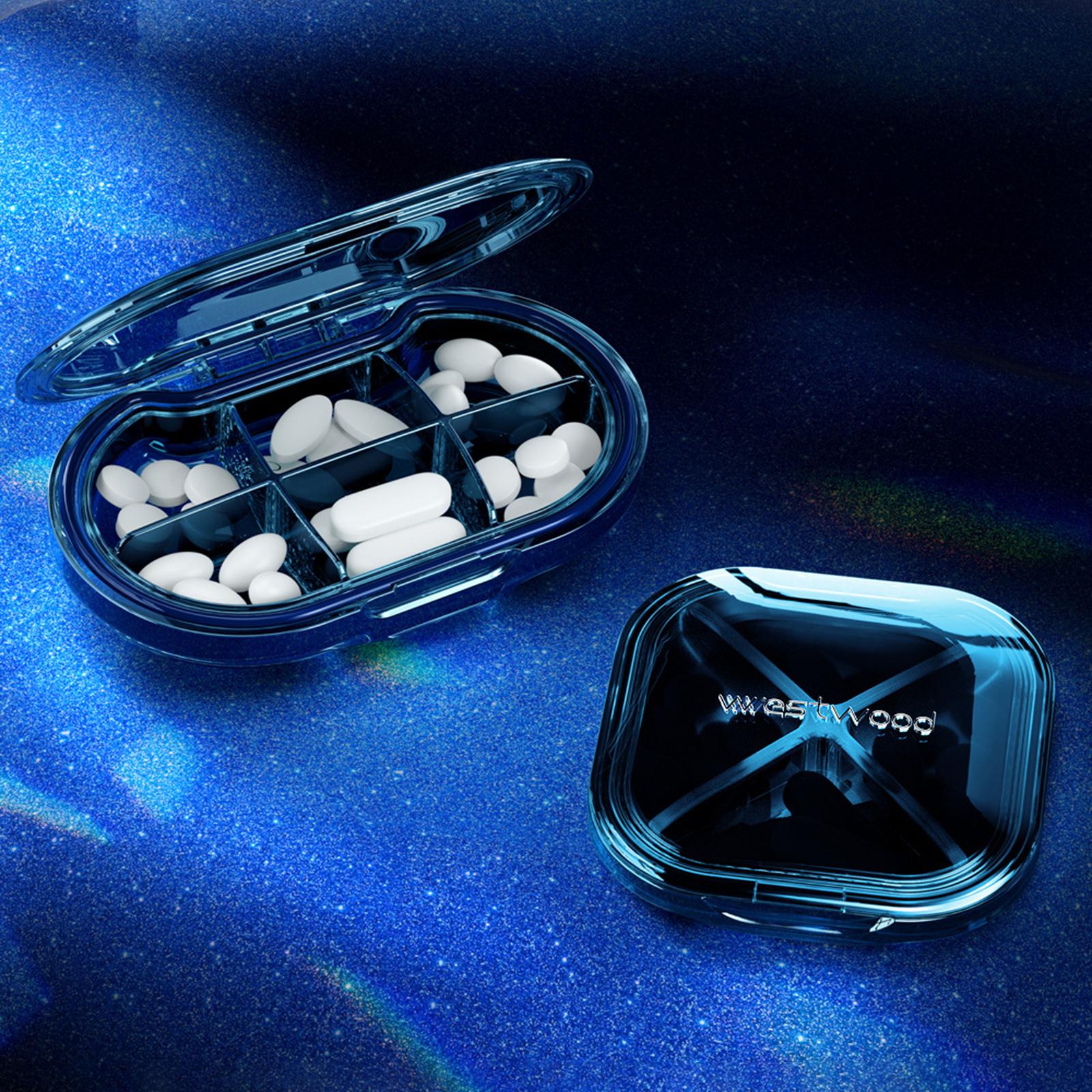 Portable Medicine Pill Box Moisture Proof for Pills 4 Grids blue