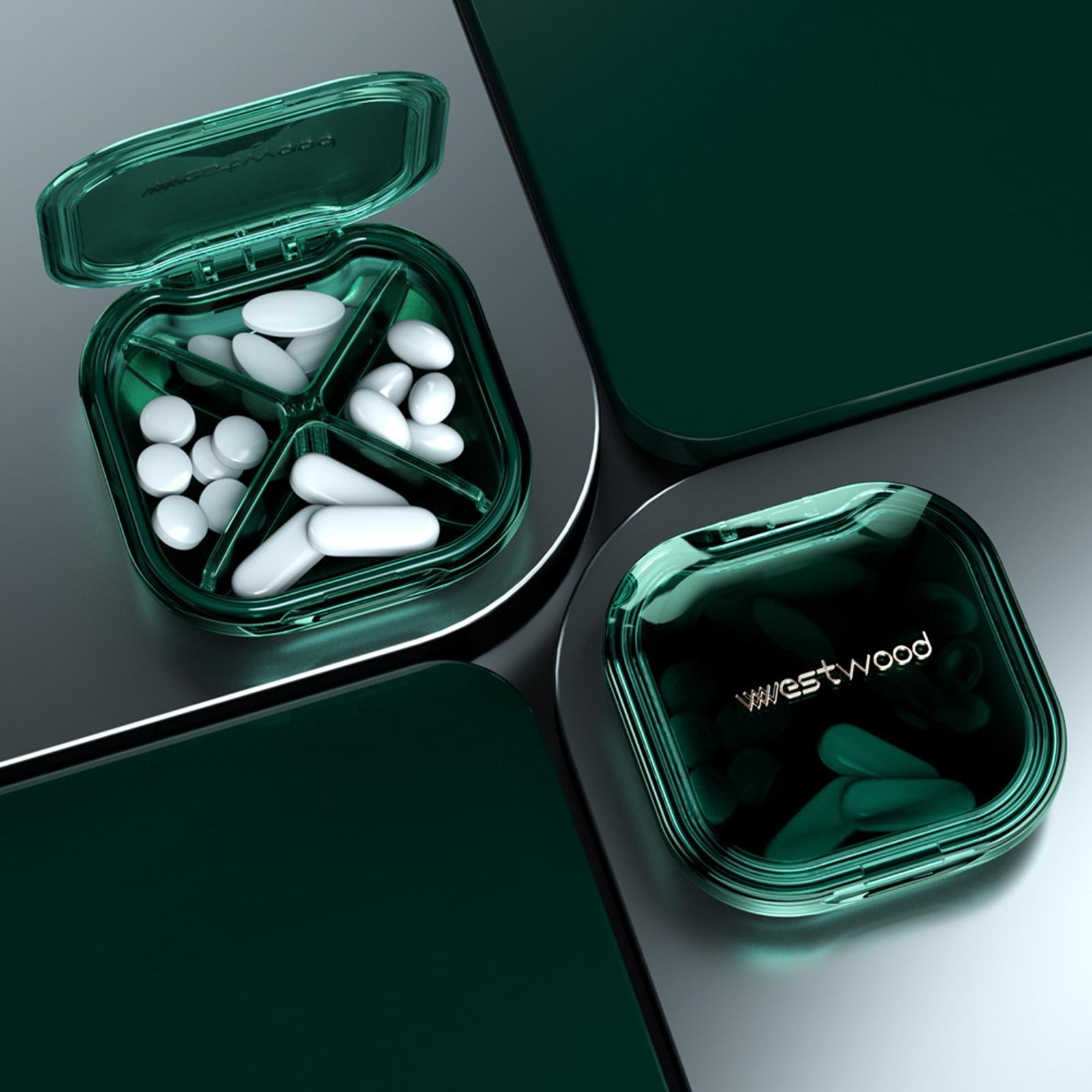 Portable Medicine Pill Box Moisture Proof for Pills 4 Grids green