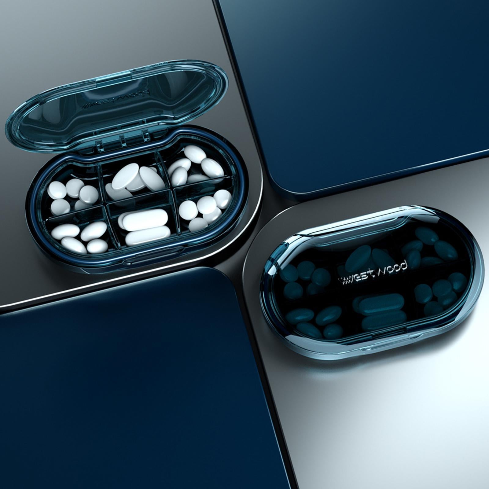 Portable Medicine Pill Box Moisture Proof for Pills 6 Grids blue