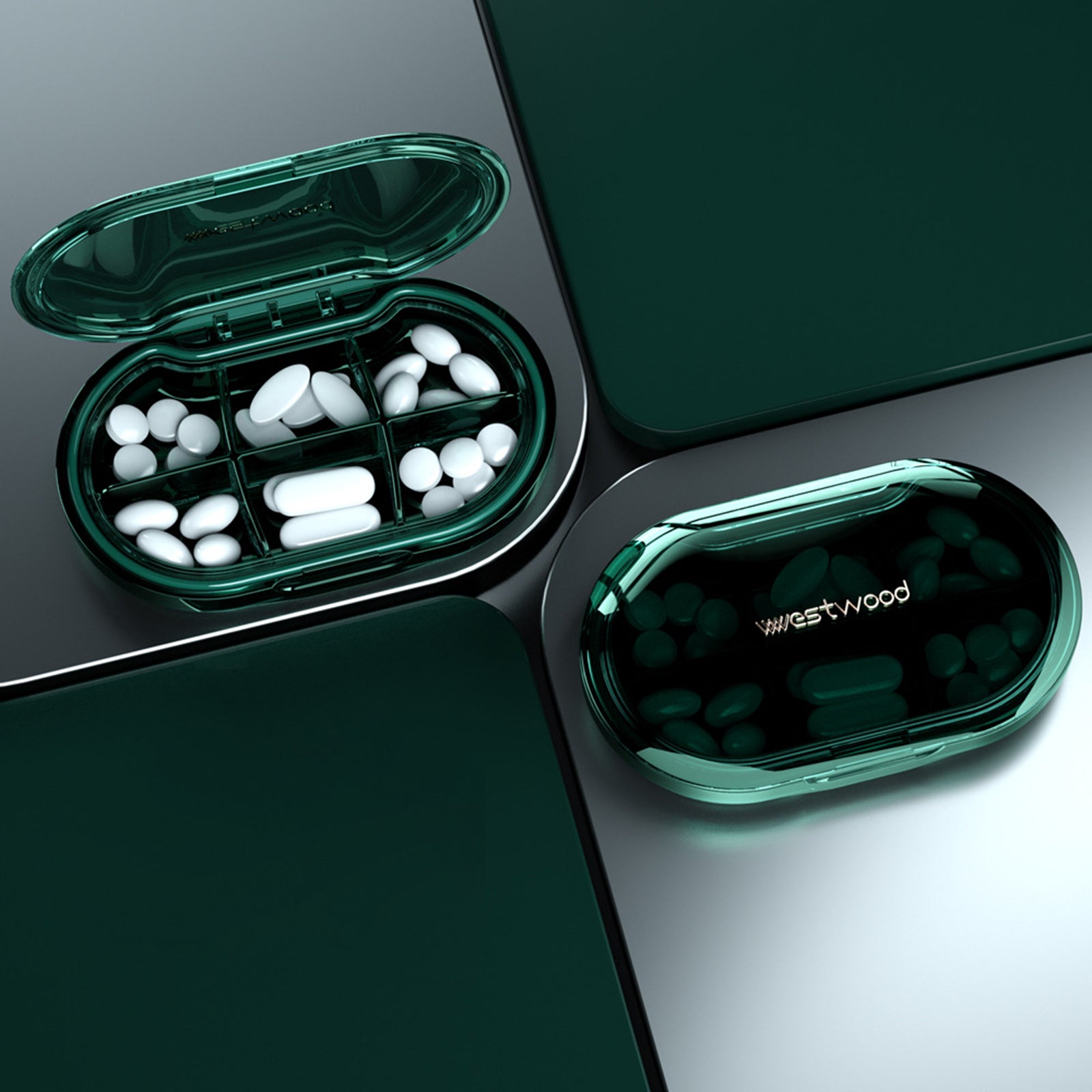 Portable Medicine Pill Box Moisture Proof for Pills 6 Grids green