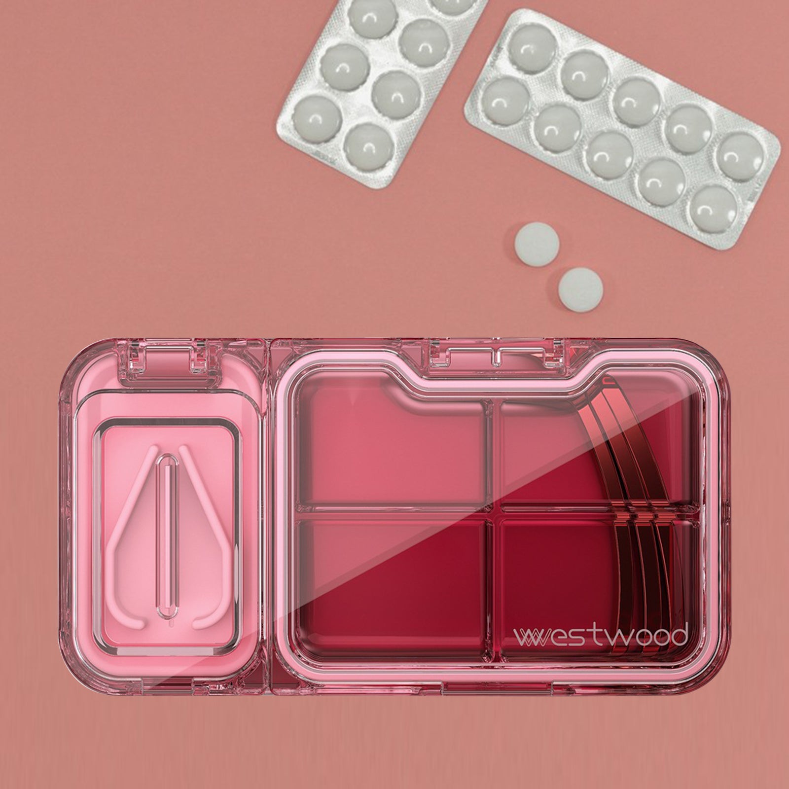 Portable Medicine Pill Box Moisture Proof for Pills Cut pill box red