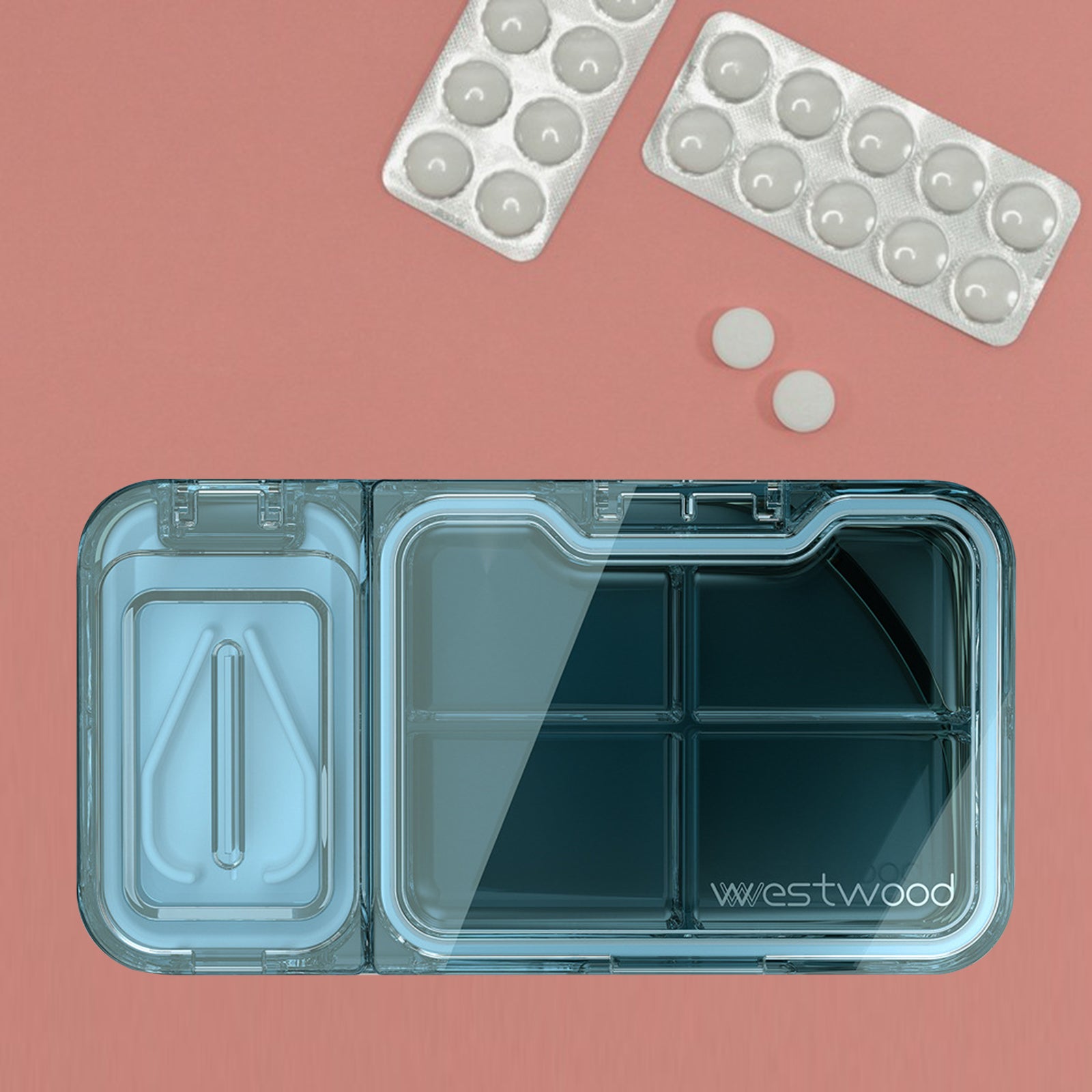 Portable Medicine Pill Box Moisture Proof for Pills Cut pill box blue
