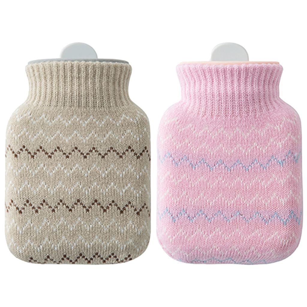 Silicone Hot Water Bottle with Hand Pocket Cover Hand Warmer for Women Pink