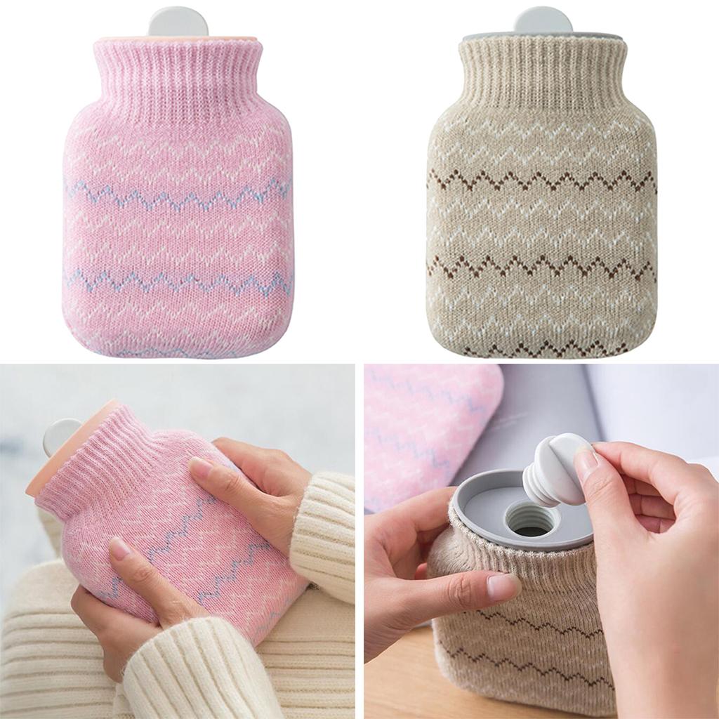 Silicone Hot Water Bottle with Hand Pocket Cover Hand Warmer for Women Pink