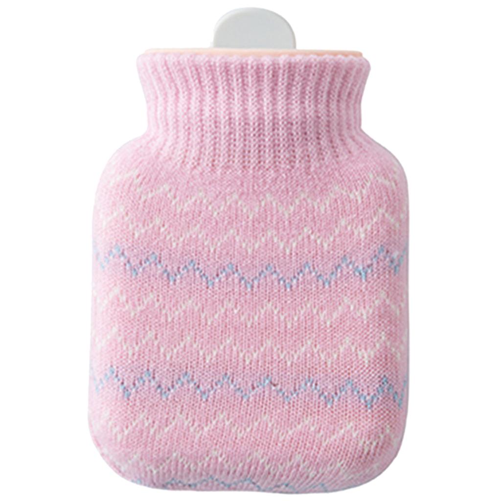 Silicone Hot Water Bottle with Hand Pocket Cover Hand Warmer for Women Pink