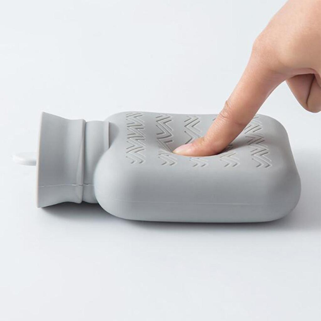 Silicone Hot Water Bottle with Hand Pocket Cover Hand Warmer for Women Grey