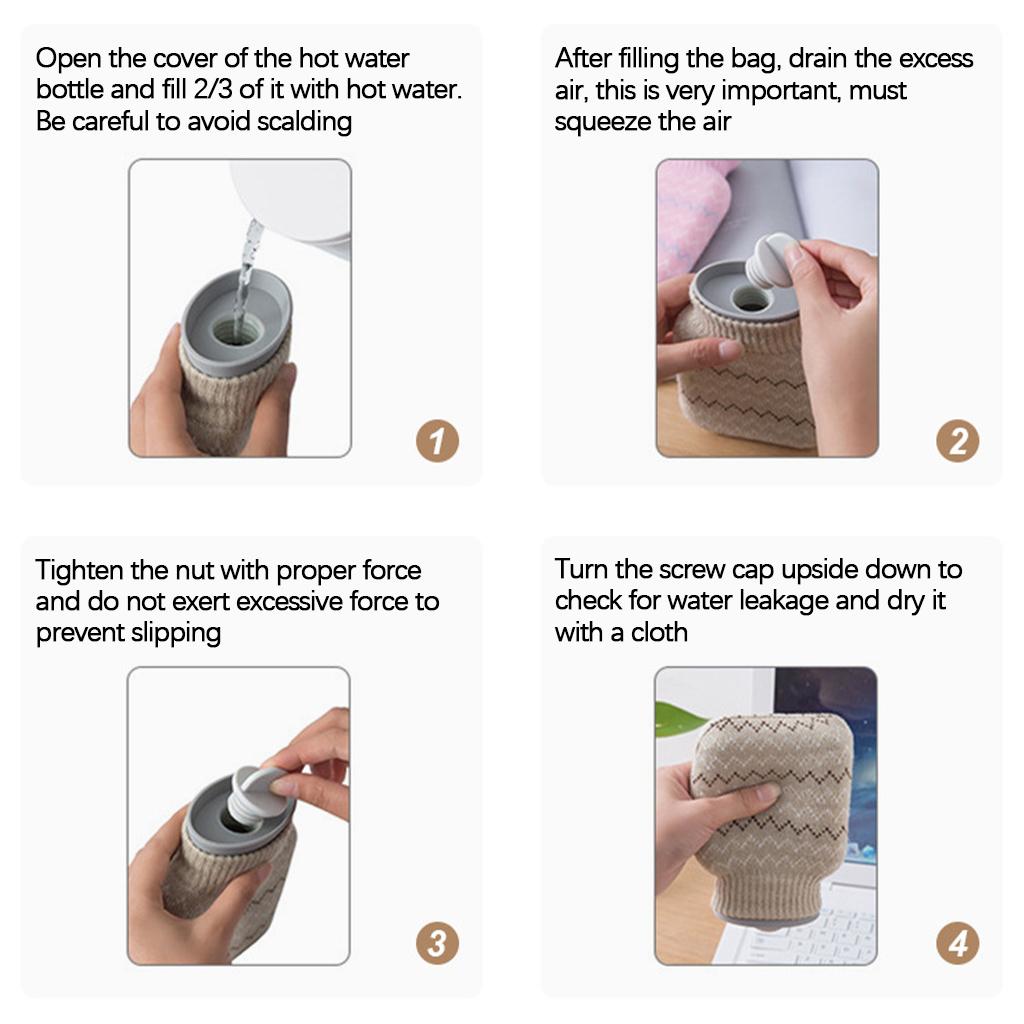 Silicone Hot Water Bottle with Hand Pocket Cover Hand Warmer for Women Grey