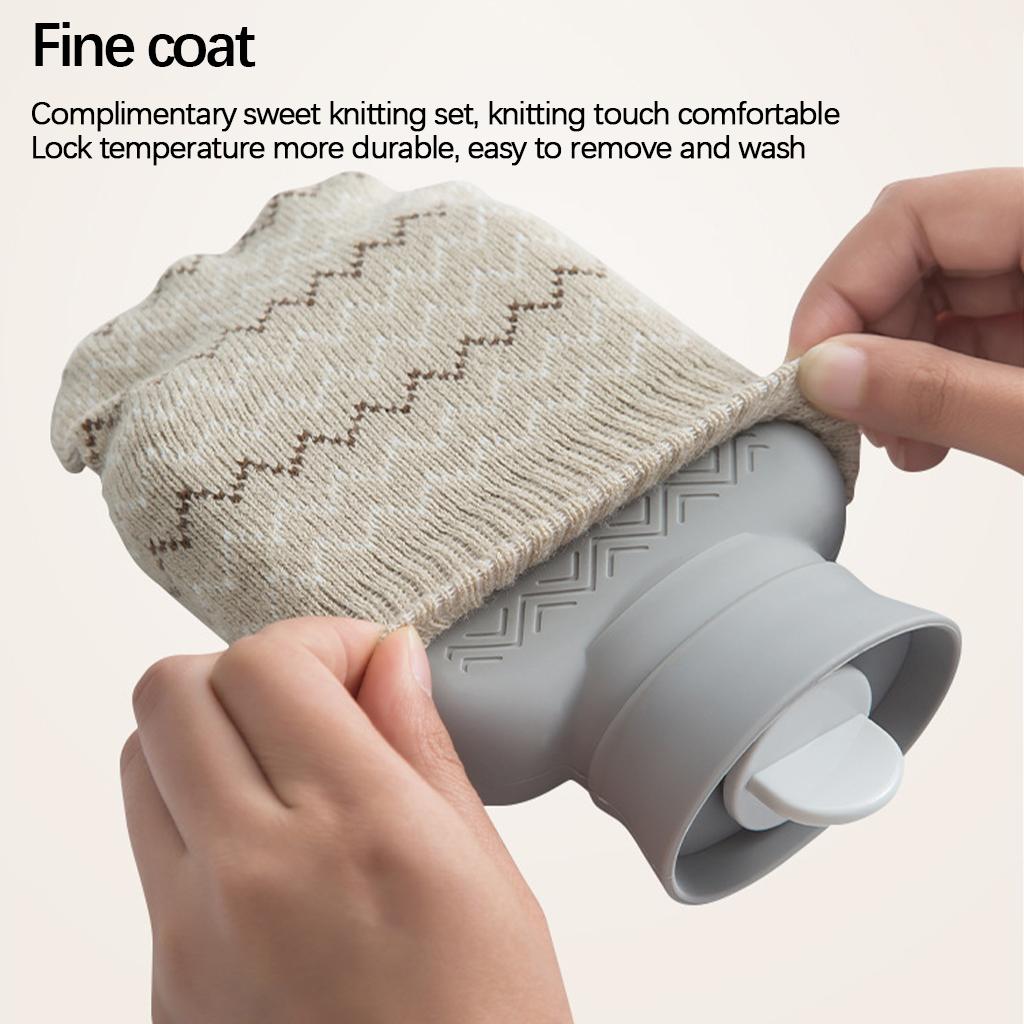 Silicone Hot Water Bottle with Hand Pocket Cover Hand Warmer for Women Grey