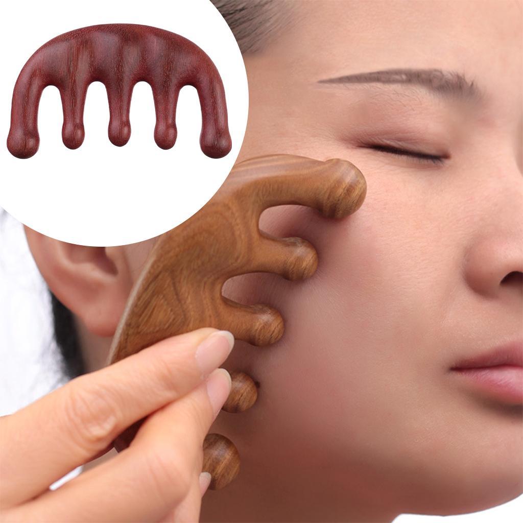 Wood Facial Massage Comb Massager Handmade Head Scalp Massage for Women Men Red