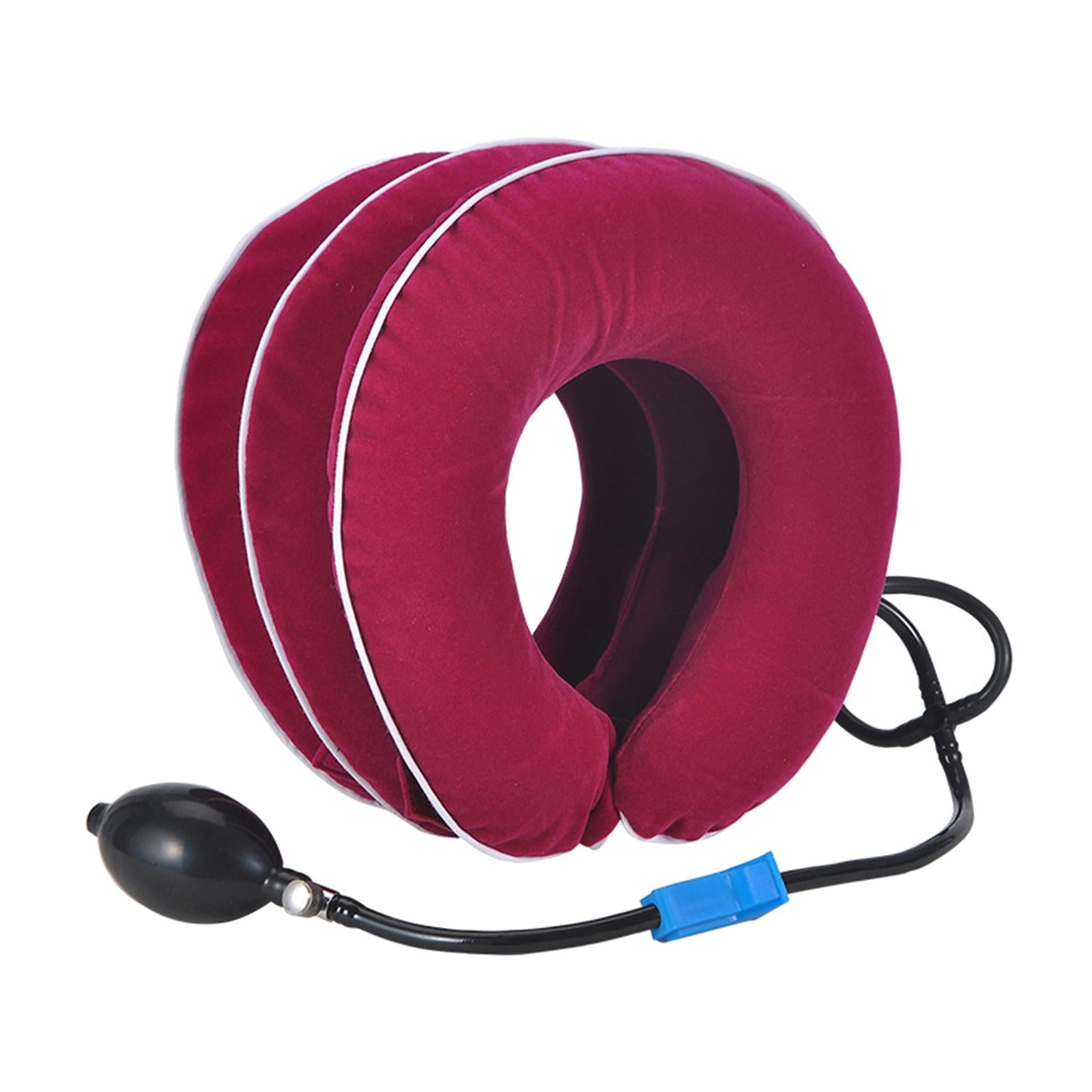 Cervical Vertebra Traction Device Inflatable Metal Ball for Office Rose red
