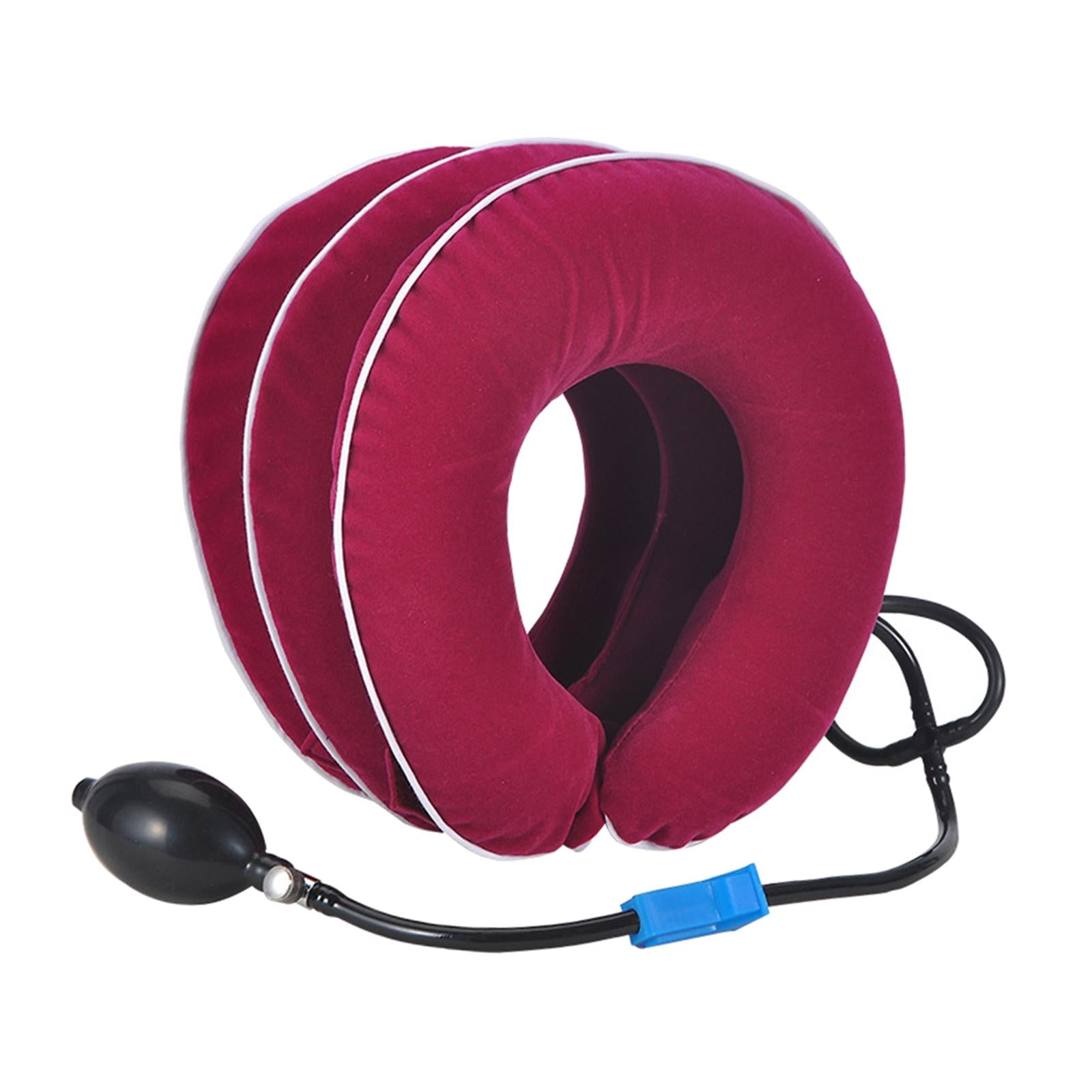 Cervical Vertebra Traction Device Inflatable Metal Ball for Office Rose red