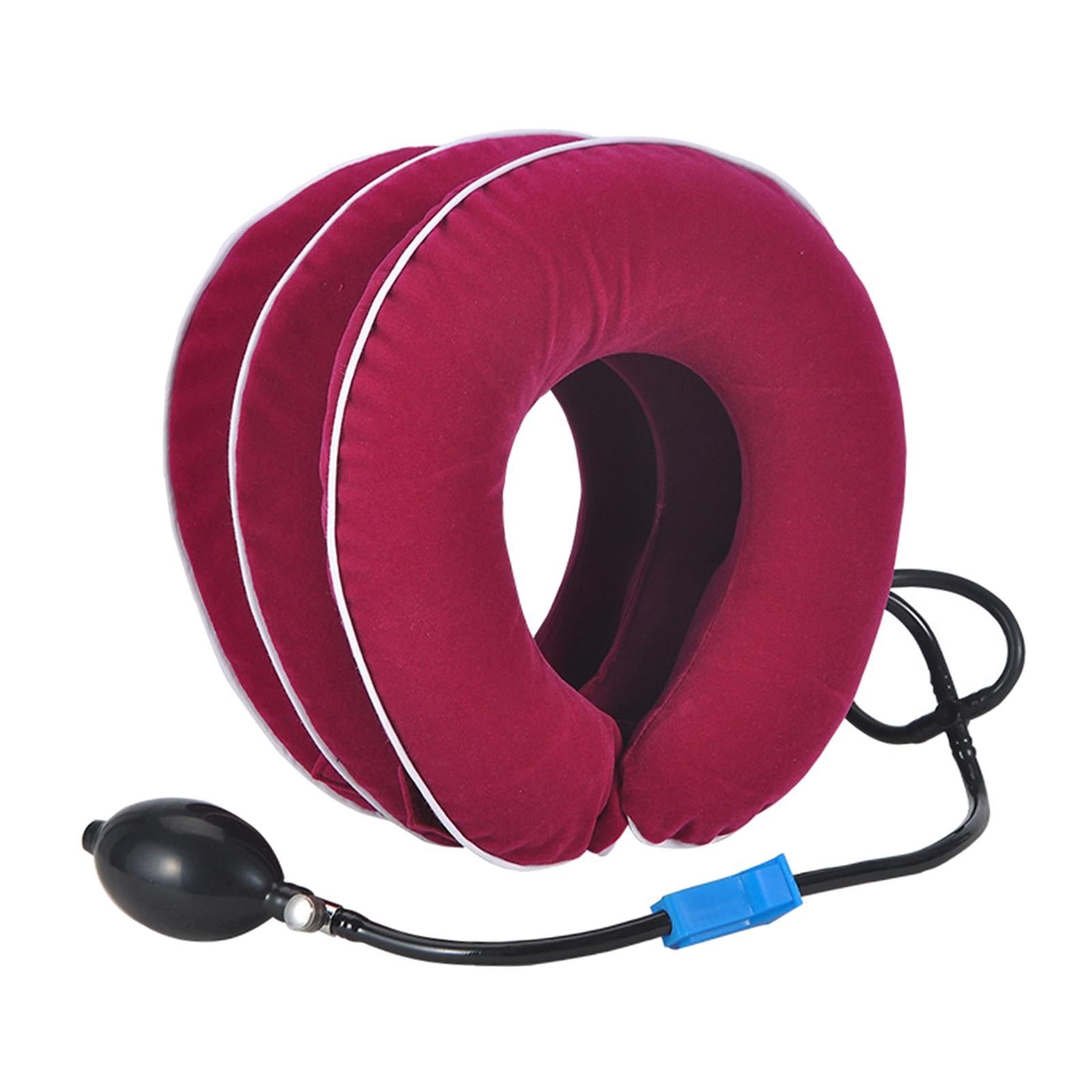 Cervical Vertebra Traction Device Inflatable Metal Ball for Office Rose red